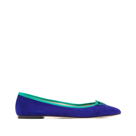 J. Crew Gemma Blue  Suede Flats with Green Trim 7.5 - Picture 2 of 11